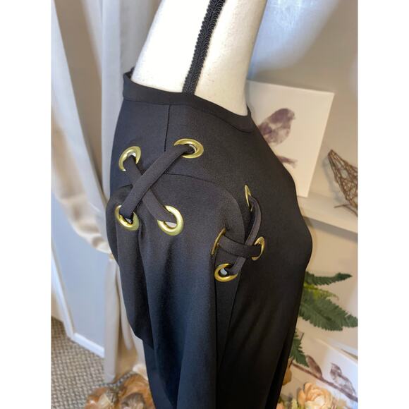 Michael Kors size Medium EUC Black Back Zip Dress With Gold Ring Detail - Picture 7 of 9